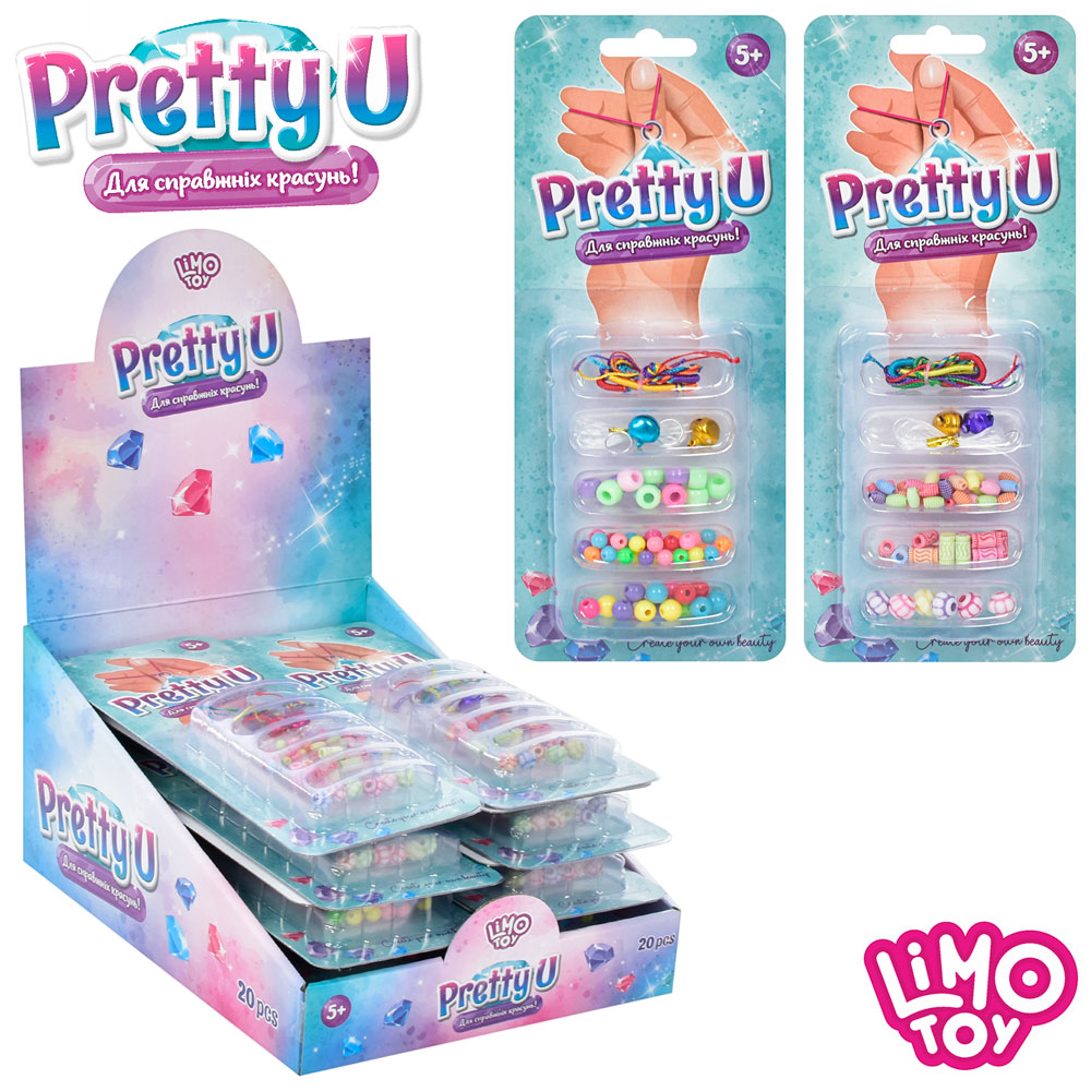 Бісер M 4990 UA намистини, підвіски, нитки, мікс видів, 20 шт. в диспл., лист, 27-21-13 см.