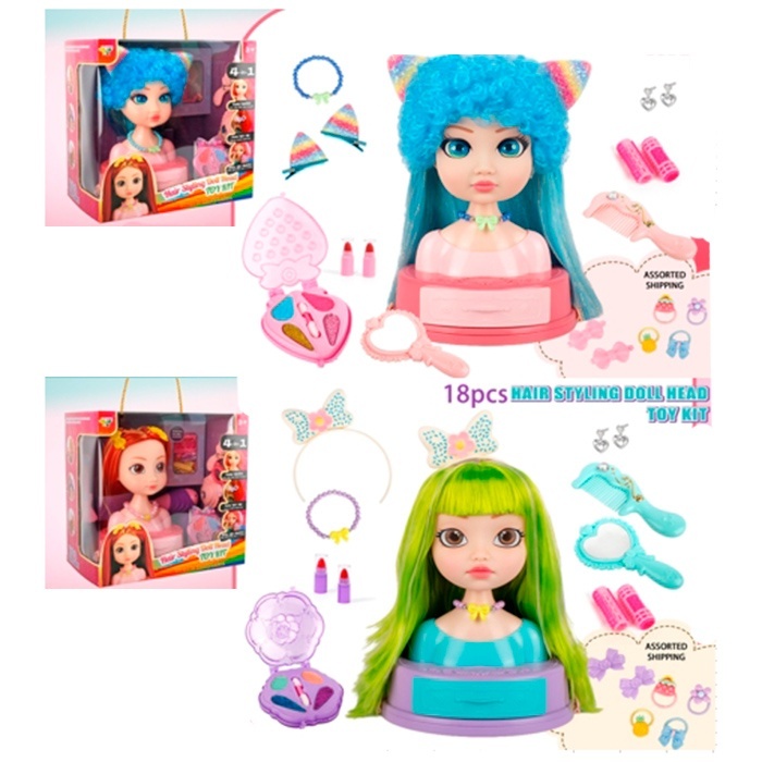 Лялька голова для зачісок SR011-12 тіні, помада 2шт., набір перукаря, аксесуари,2 види,кор.,28-28-16