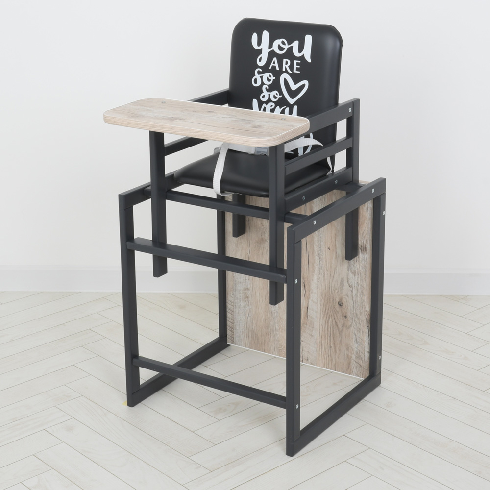 Стільчик Graphite дуб клондайк для годування, трансформер, 2-х точ. ремені, чорний+дуб.