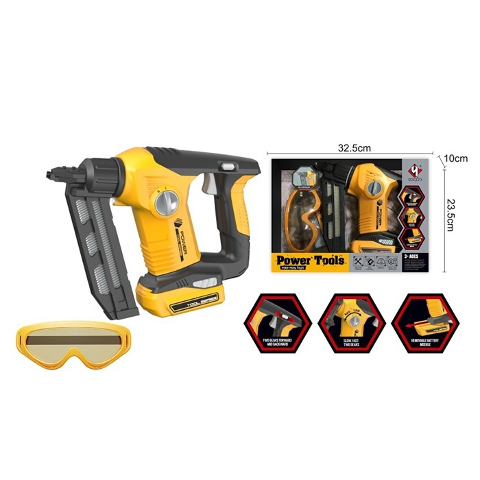 Набір iнструментів T016B цвяхомет, окуляри/маска захисна, світло, бат., кор., 32,5-23,5-6,5 см.