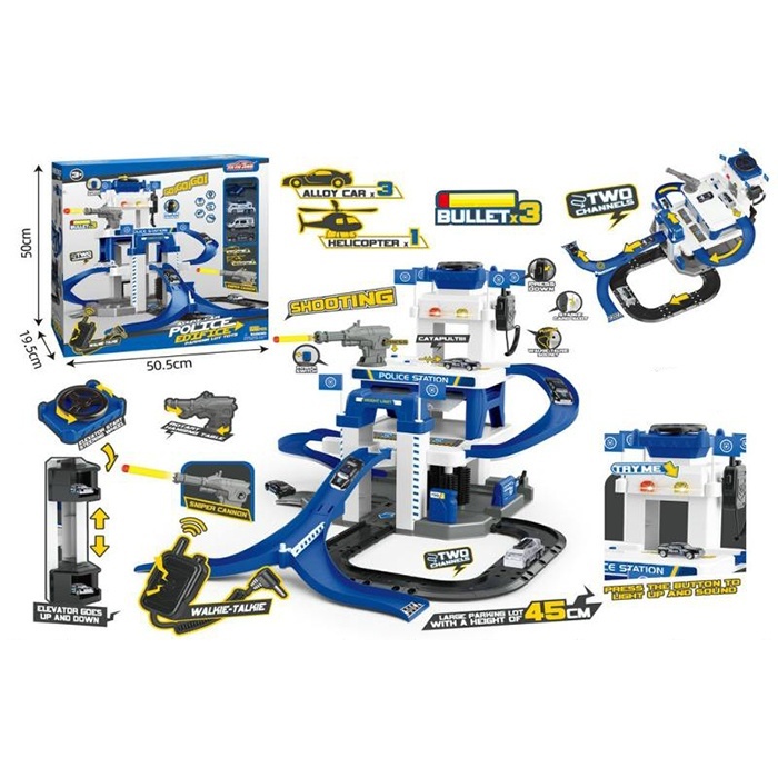 Гараж 660-S22 поліція,ліфт,гучномов.,стріляє м'як.кулями,гелікоп.,машинки-мет.,муз.,світло,бат.,кор.