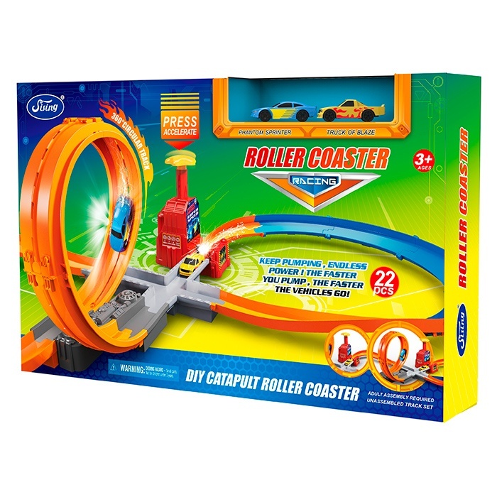 Трек SC076 оберт 360, блок запуску, машинка 2шт, 22дет, кор., 55-35-9,5 см.