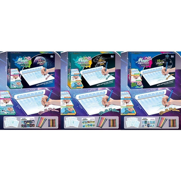 Дощечка для малювання 7867A-C-B LED,картки,флом.,віск.крейда,чарівна бумага,3 види,світло,бат.,кор.