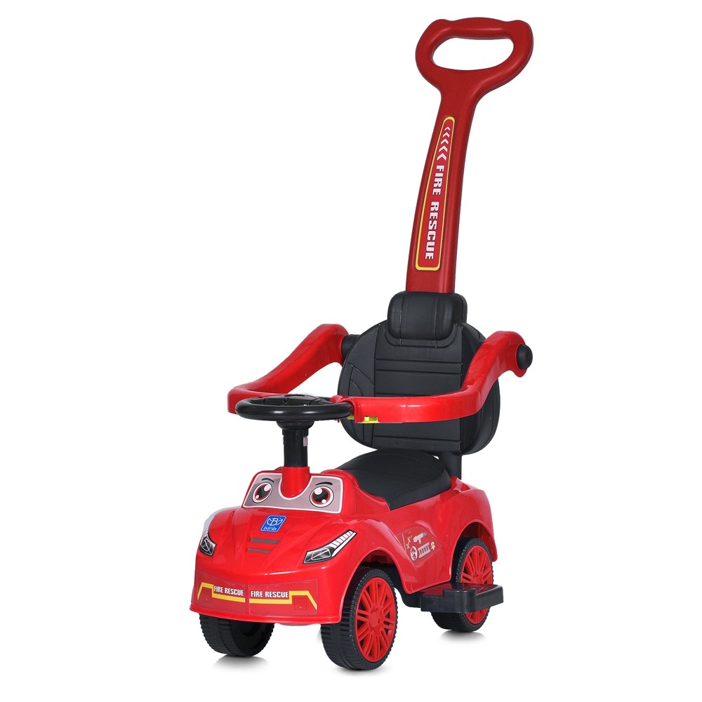 Каталка-толокар M 5763L-3 батьківська ручка, багажник, шкіра, муз., бат., червоний