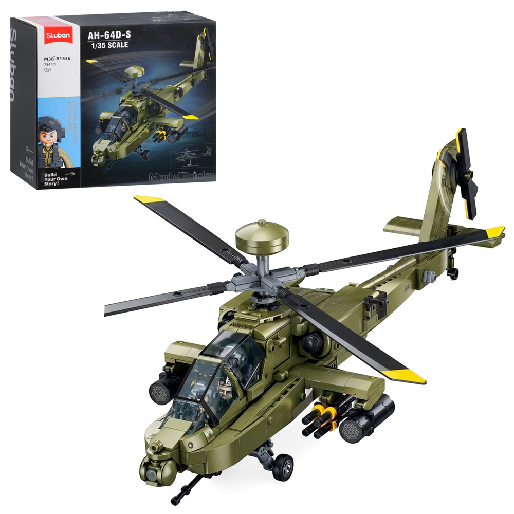 Конструктор SLUBAN M38-B1536 військовий, вертоліт, 42,3см, 1:35, фігурка, 734дет,кор,30-28,5-14,5см