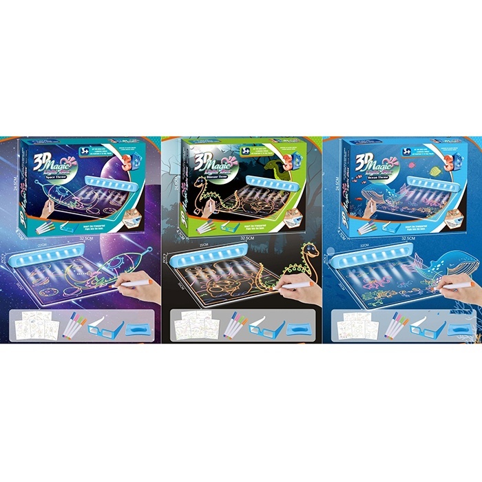 Дощечка для малювання 7868A-C-B LED,окуляри,фломастери,губка,3 види,світло,бат.,кор.,32,5-24,5-4,5см