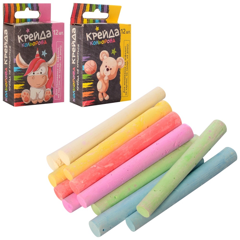 Крейда MK 0090-1 тонка, 12 шт., 2 види (біла і кольорова), 7,5 см., 42 г., кор., 10-6-2 см.