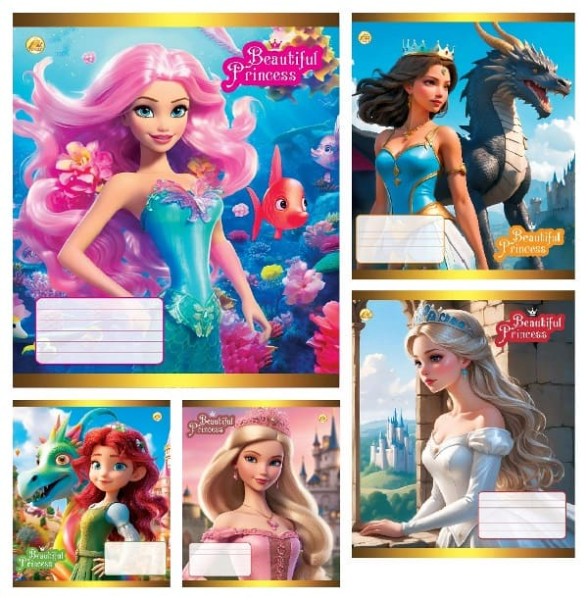 Зошит 12 арк.клітинка Тверда ТА51108 Принцеси, 25/600, 5к.