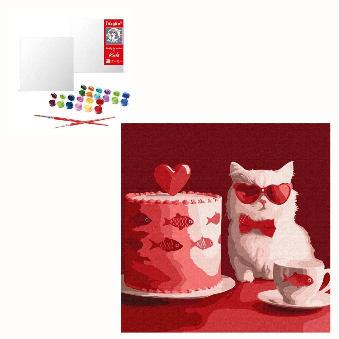 Набір для розпису по номерах "Кіт з тортом" 30х30см