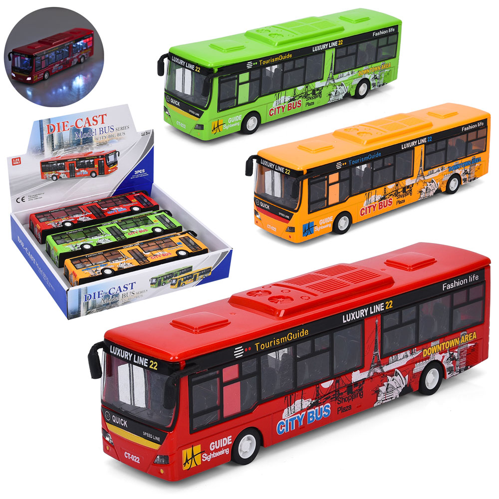 Автобус 677-5  інерція,метал, 23,5см,1:24,гумові колеса,3шт(3 кольори) в дисплеї, 29-24,5-6,5см