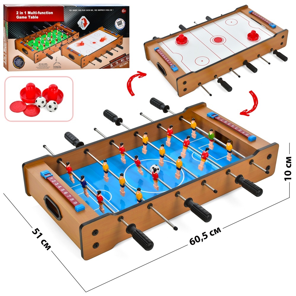 Настільна гра 2401 дерев., 2в1(футбол, хокей), 60,5-51-10 см., шкала вед.рахунку, кор., 61-30-6,5см.