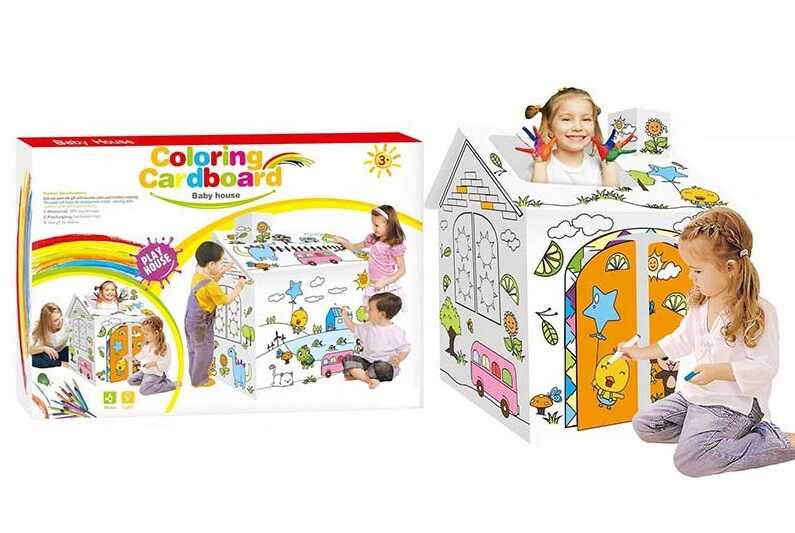 Фотография 1 товарной позиции интернет-магазина детских игрушек www.smarttoys.com.ua Картонний будиночок YX 6768-9 (18) розмальовка, 54х43х68,5 см, в коробці