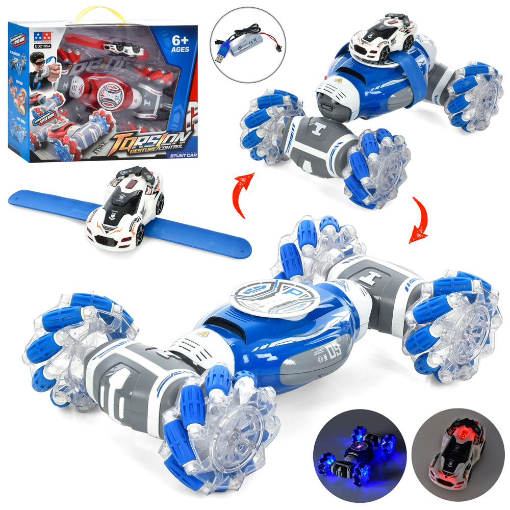 Машинка UD2195A радіокер. 2,4G, акум.,USB, пульт-браслет, трюкова,складна,2 кольори,кор.,41-30-10см.