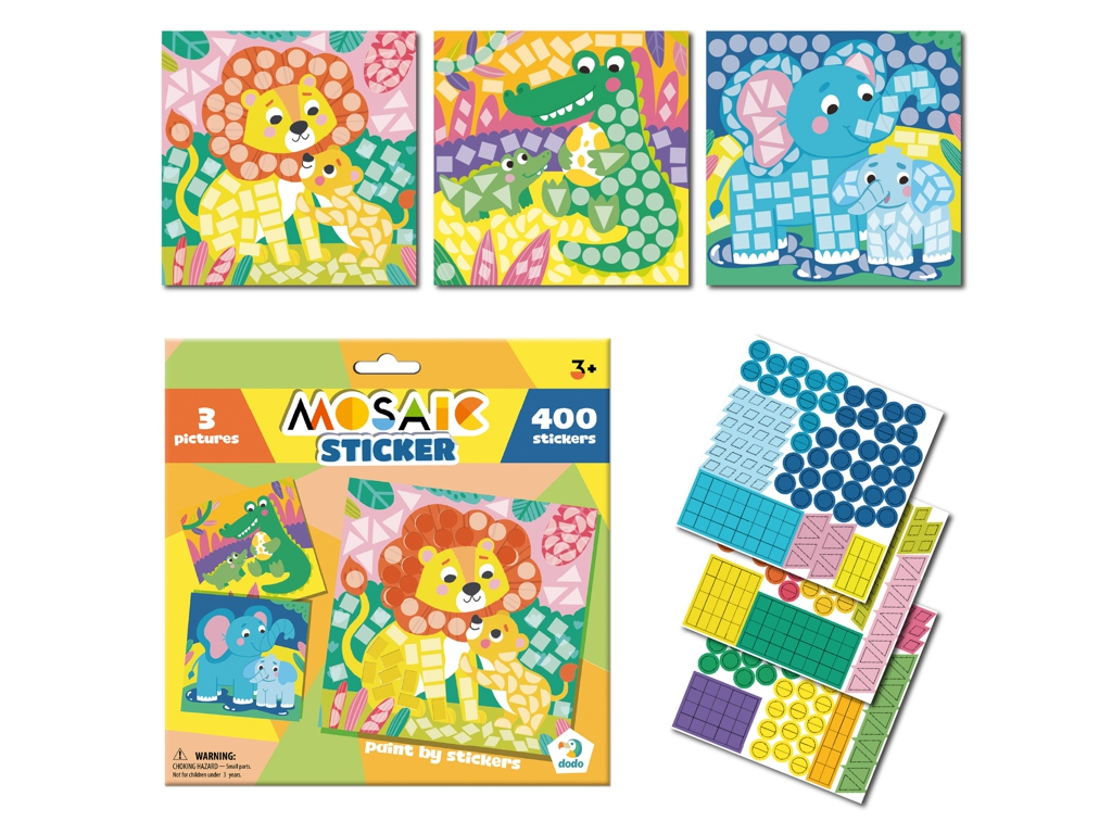 Набір для творчості Мозаїка зі стікерами "Зоопарк" 300896 (48) "Dodo", 3 картинки-основи, 400 наліпок