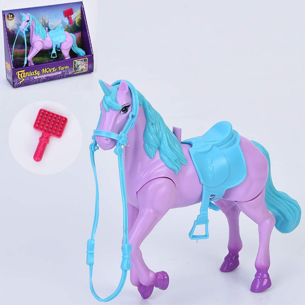 Конячка 3212A-2 єдиноріг, 18см, звук, рухливі ноги та хвіст (механіч), гребінець, бат(табл), в кор.