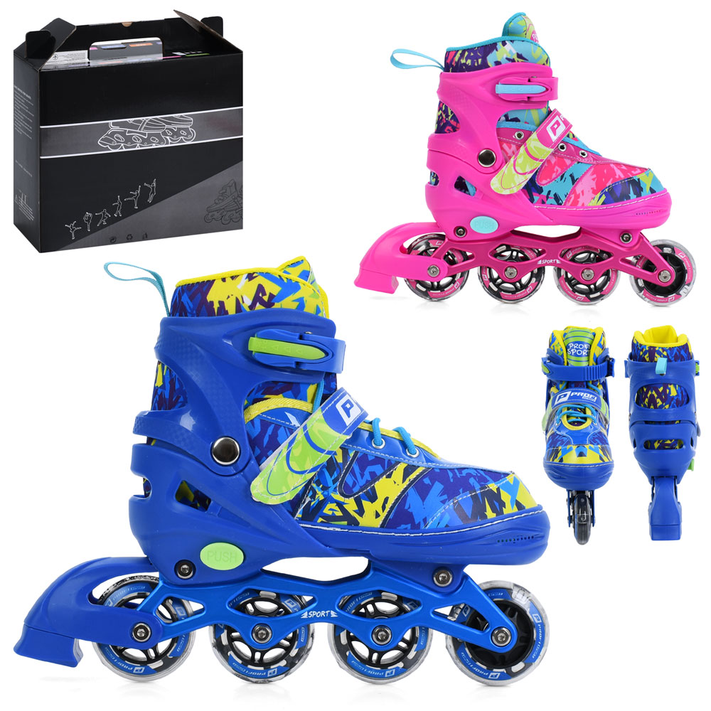 Ролики A4160-Mрозсувні, шнур+бакля,алюм.рама,колесаПВХ66мм.світ. устіл.20,5см+2,5см.в кор.34-28-11см