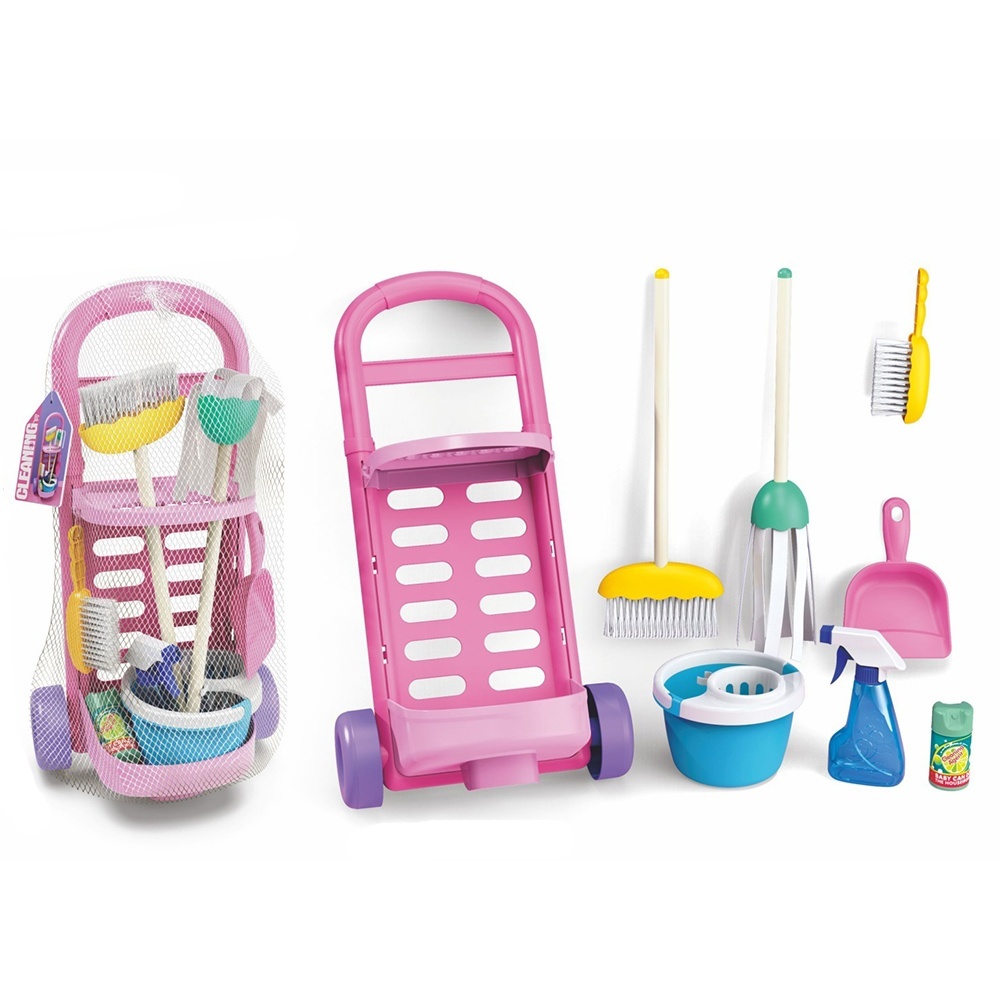 Набір для прибирання XG2011D возик, відро, швабра, щітки, совок, пульверизатор, в сітці, 30-56-19см