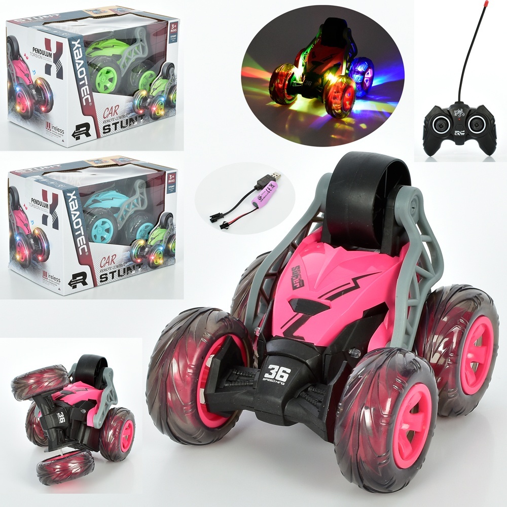 Машинка XB1103 радіокер.,акум.,USB,гум. кол.,оберт.360,трюкова,муз.,світло,3кольори,кор.,25-17-18см.