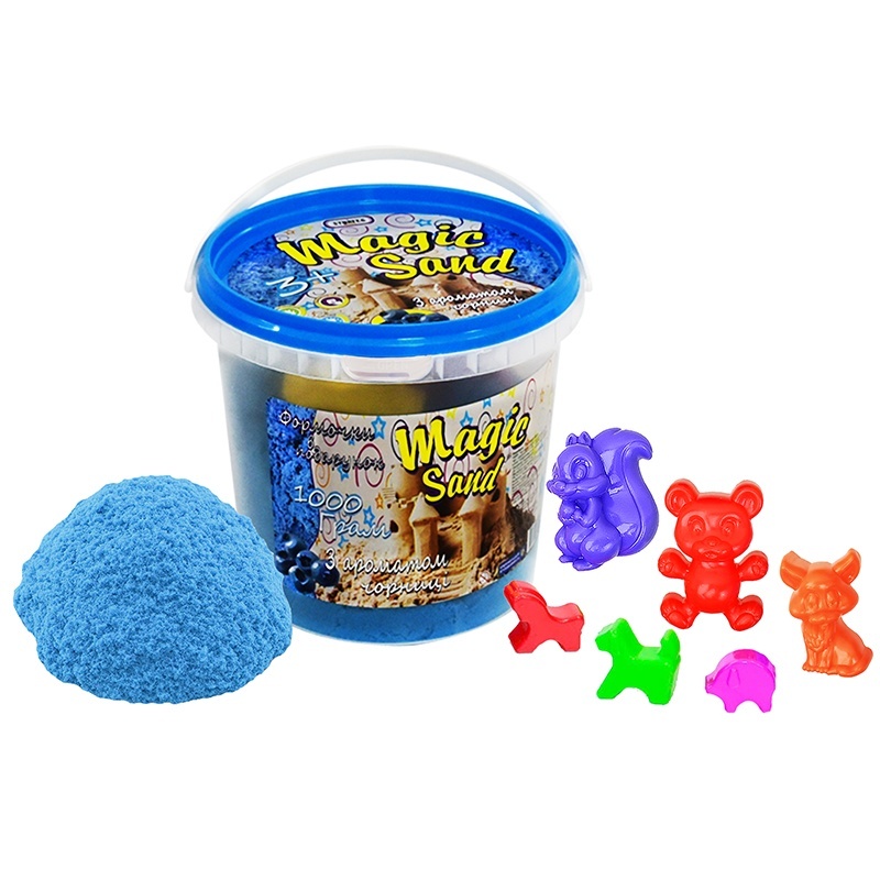 Фотография 1 товарной позиции интернет-магазина детских игрушек www.smarttoys.com.ua Magic sand  блакитного кольору, з ароматом чорниці, у відрі 1 кг
