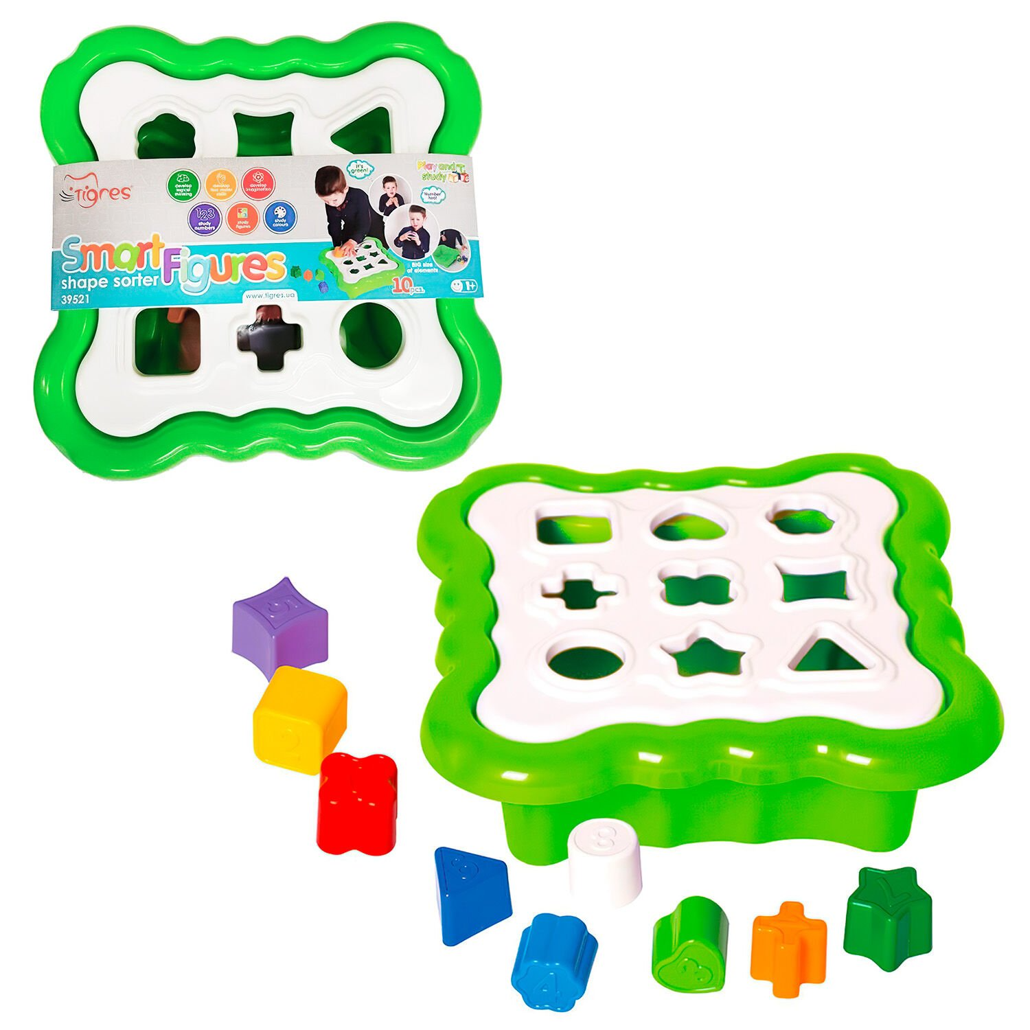 Сортер "Розумні фігурки" (св.зелений) 39521 (5) "Tigres", 10 елементів, в сітці