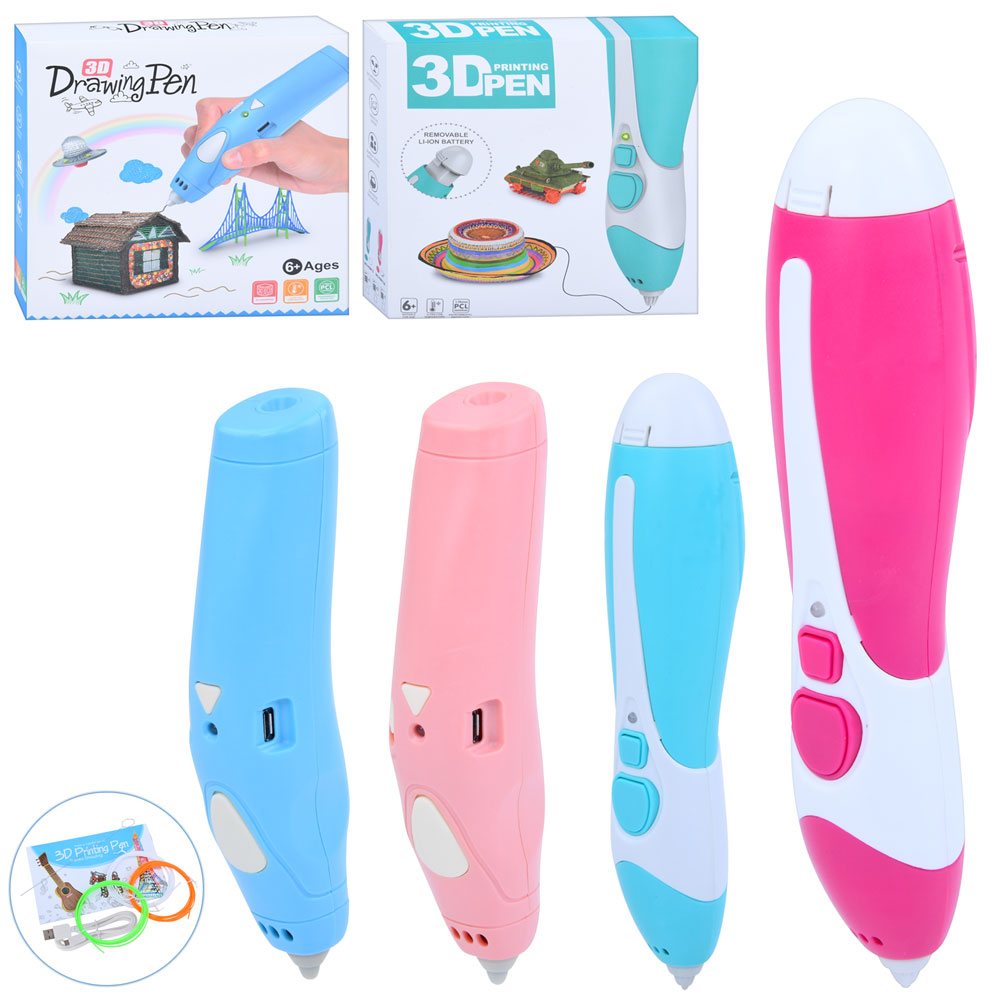 3D ручка K9912-20 акум., USB, тип філоменту-PCL (3 кольори), 2 види по 2 кольори, кор., 21,5-23-5 см