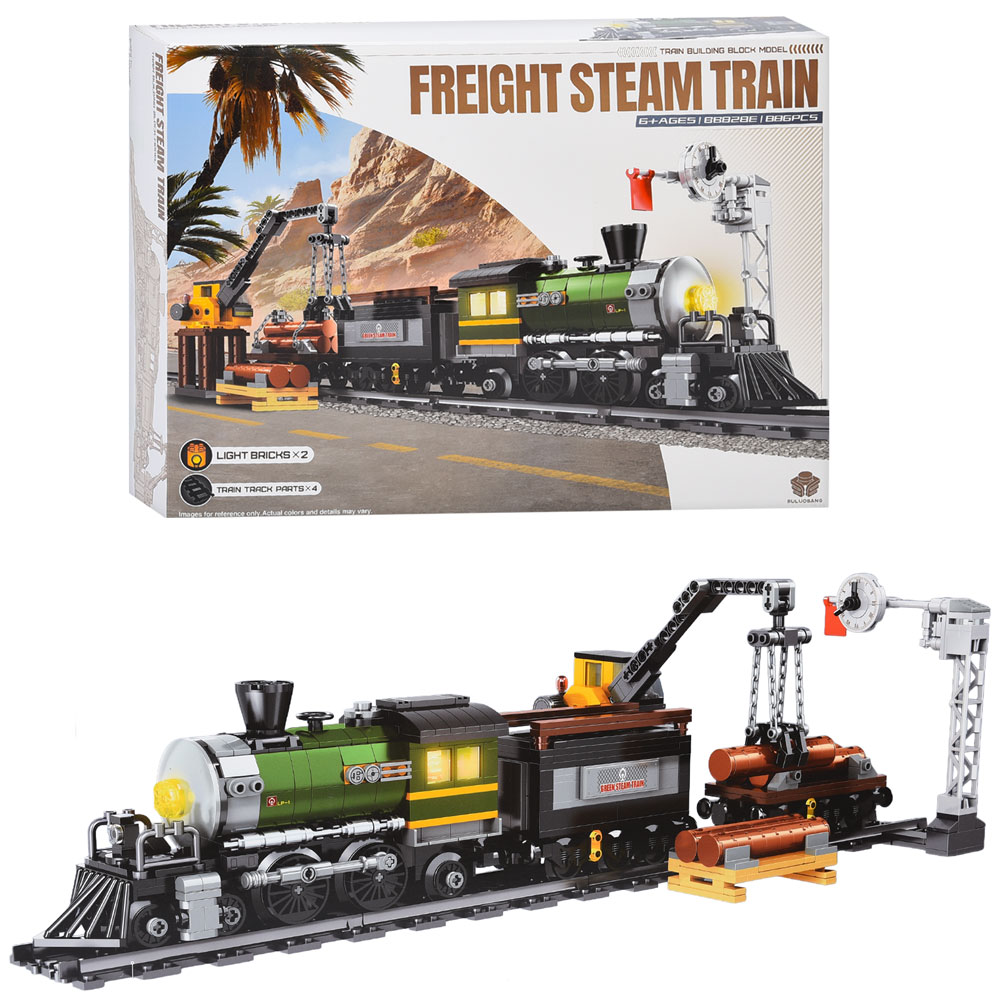 Конструктор BB828Eпоїзд,дорога,кран,світ,магн.кріплення вагонів, 886дет,бат(табл)в кор-ці45-32-8см