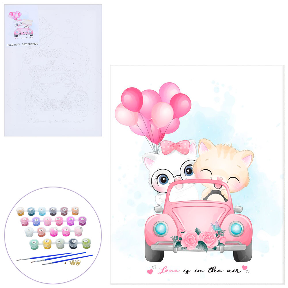 Набір для творчості МК 5339 картина за номерами, 30-40см., Кошенята на авто, кул., 30-40-2 см.