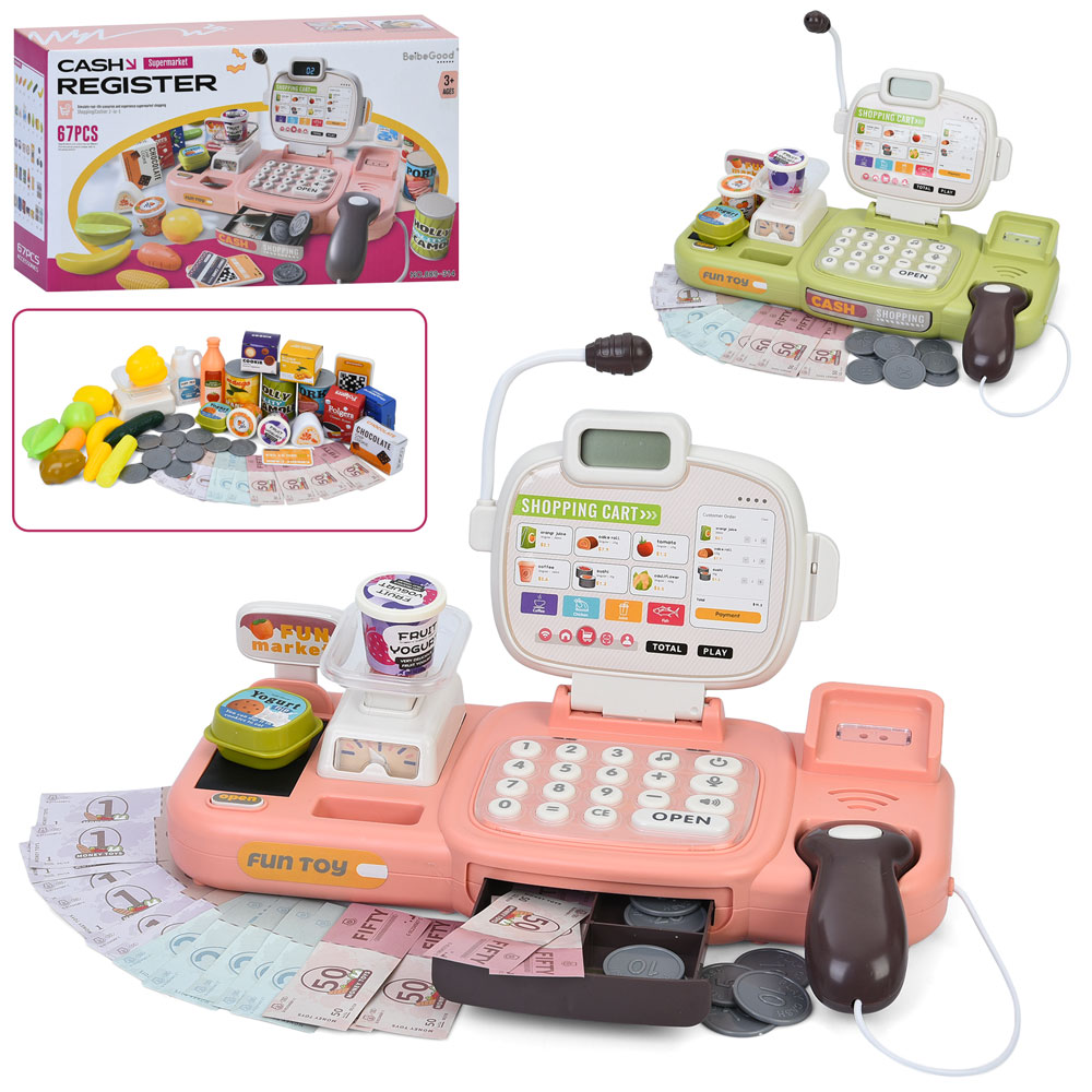 Касовий апарат 889-314-315 калькулятор,мікрофон,сканер,рух. стрічка,ваги,гроші,продукти,2кольор,муз.