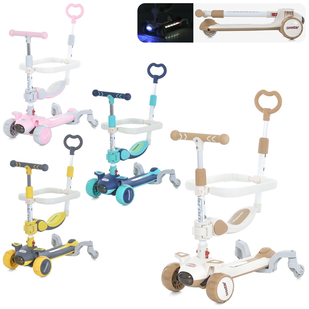 Самокат JR 3-114 5в1(біговел),мет.+пласт.,3кол.ПУ,2пер.125мм,задн.83мм,4кольори,муз.,світло,бат.,кор