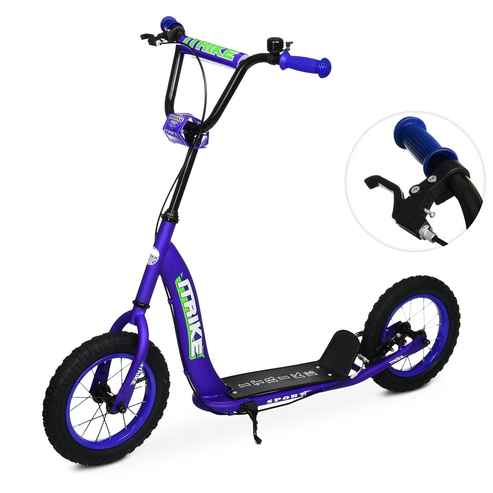 Самокат SR 2-043-1-BL1 дорослий, сталь, 2 кол.-гума 12д, підніжка 28-11см., ручне гальмо, синій.