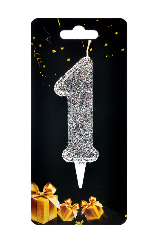 Свічка для торта  "Цифра 1" срібло магічне