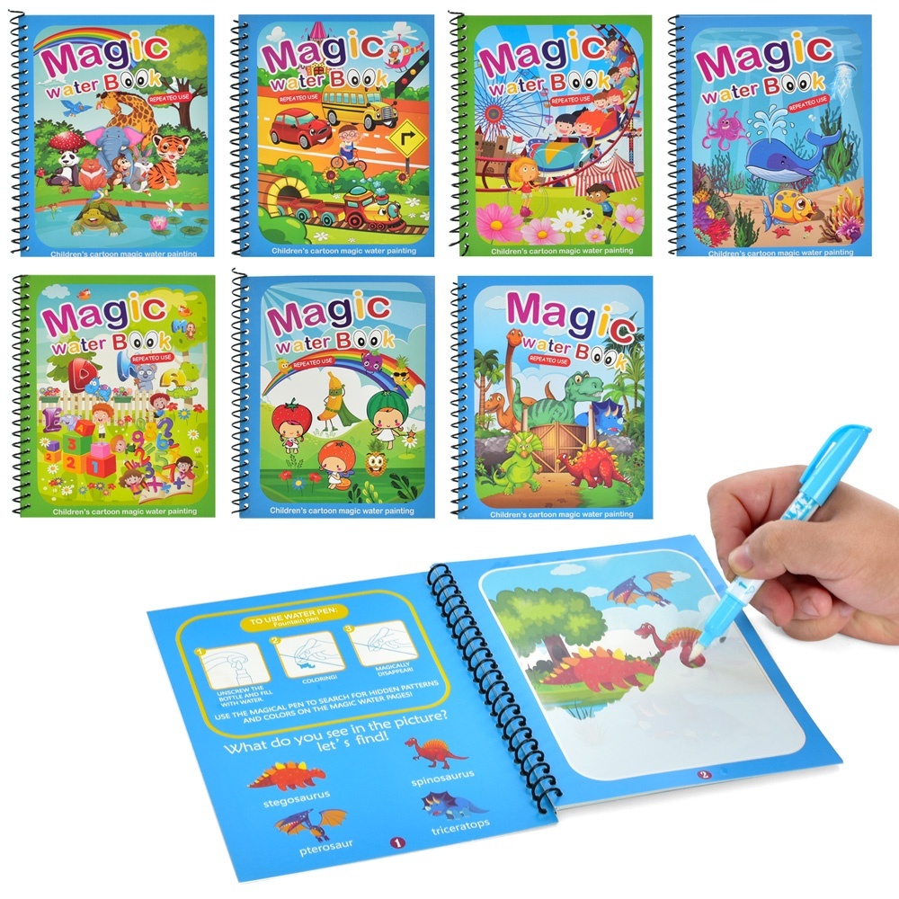 Книжка для малювання 80843-6-9-0-75-77-78 на спіралі, картон, малюй водою, 7 видів, кул.,18-25-1 см.