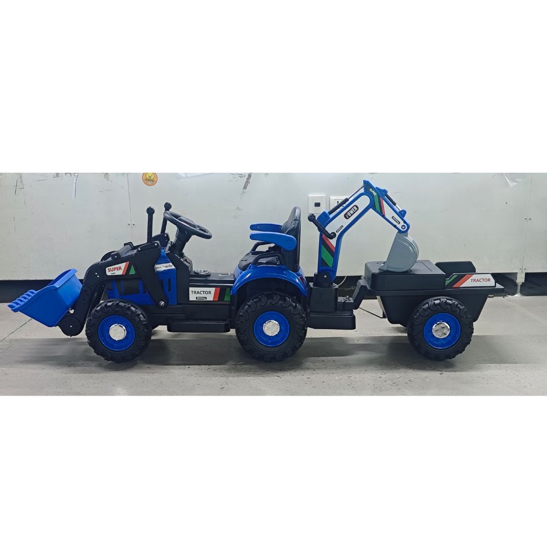 Трактор M 6027EBLR-4 з причепом, радіокер.2,4G, бульдозер+екскаватор,2мотор25W,1акум12V7AH,USB,синій