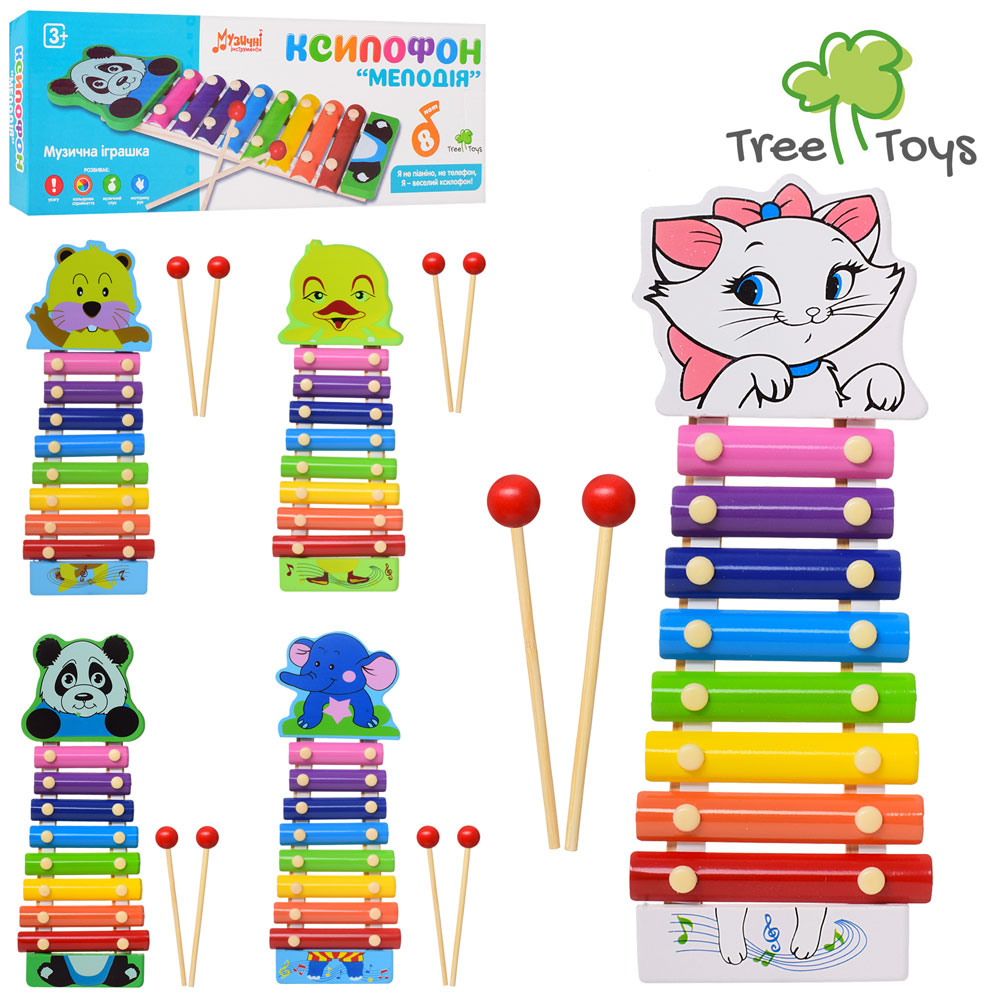 Дере'вяна іграшка Ксилофон MD 0712 тварина, 8 тонів, 4 види, кор., 35,5-13-3 см.