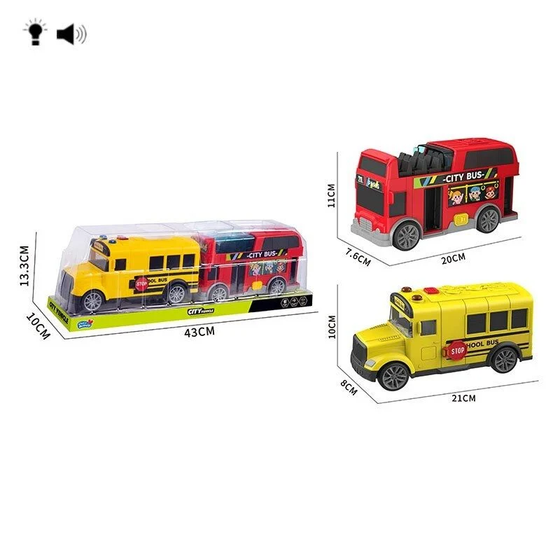 Набір спецтехніки HH 3020 (48/2) 2 автобуси, підсвічування, звук, інерція, рухомі елементи, в слюді