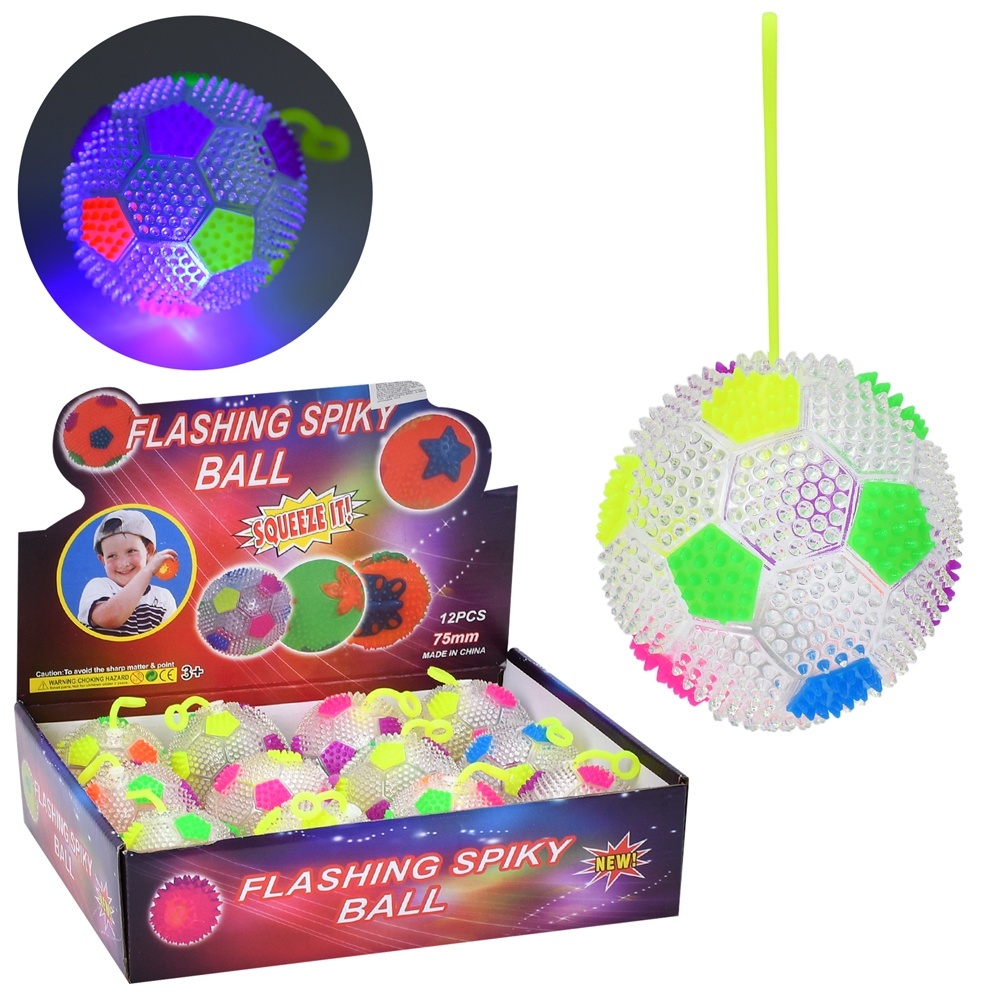 М'яч дитячий MS 4287  довга ручка, текстурний,пискавка,світло,бат.(табл), 12шт. в диспл.,30-22,5-8см