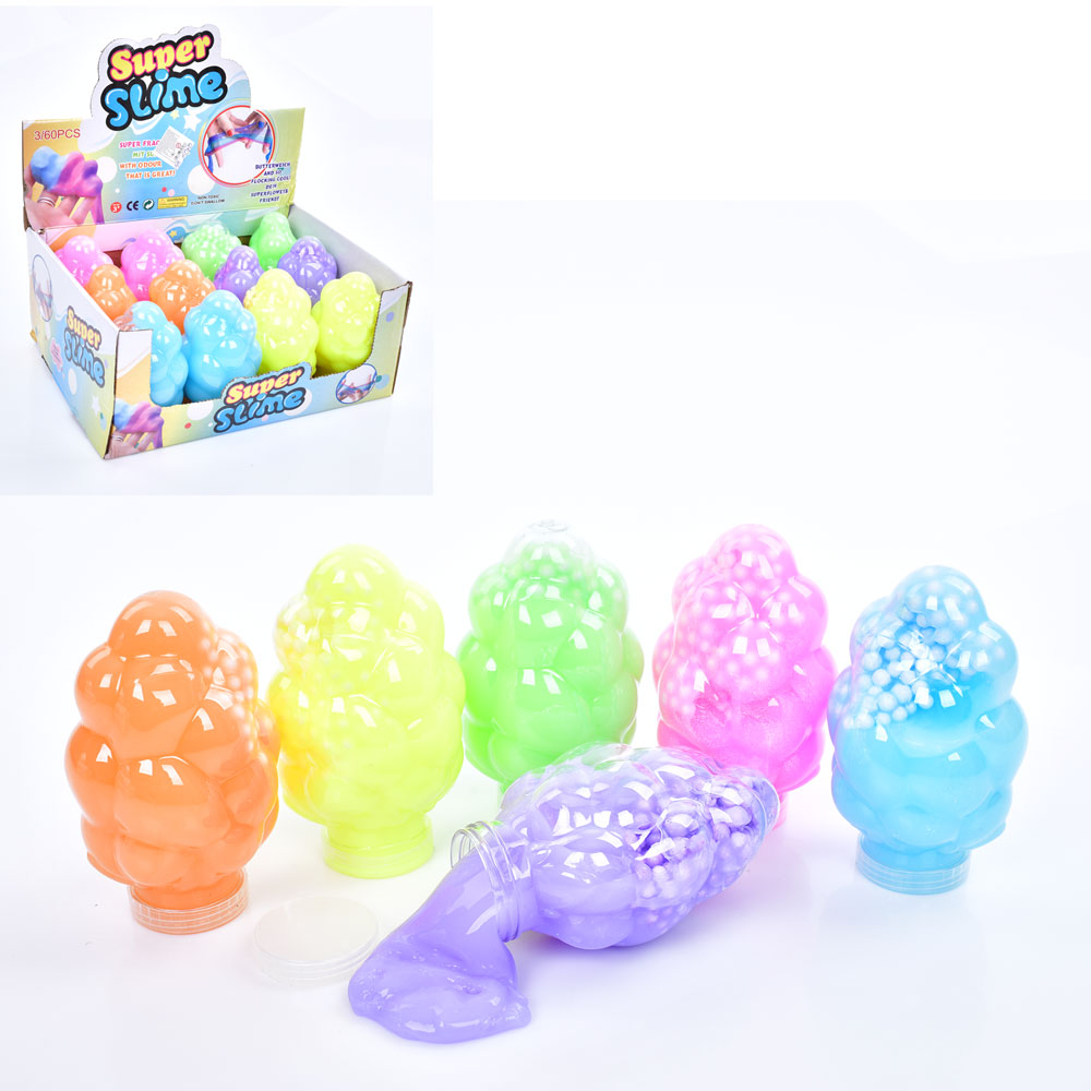 Лизун MK 5080 желейний, баночка з кришкою, пінопласт. кульки, 12шт. (6 кольорів) в диспл.,27-11-20см