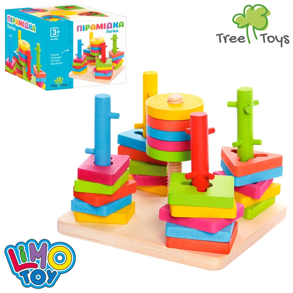 Дерев'яна іграшка Пірамідка-ключ MD 0061 фігури 25 шт., кор., 15,5-16-12 см.