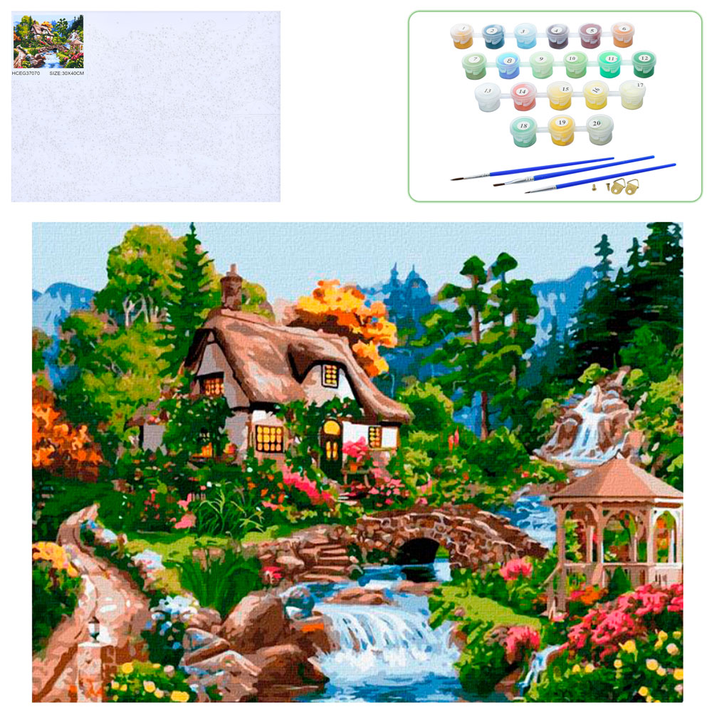 Набір для творчості МК 5335 картина за номерами, будинок на березі річки, кул., 30-40-2 см.