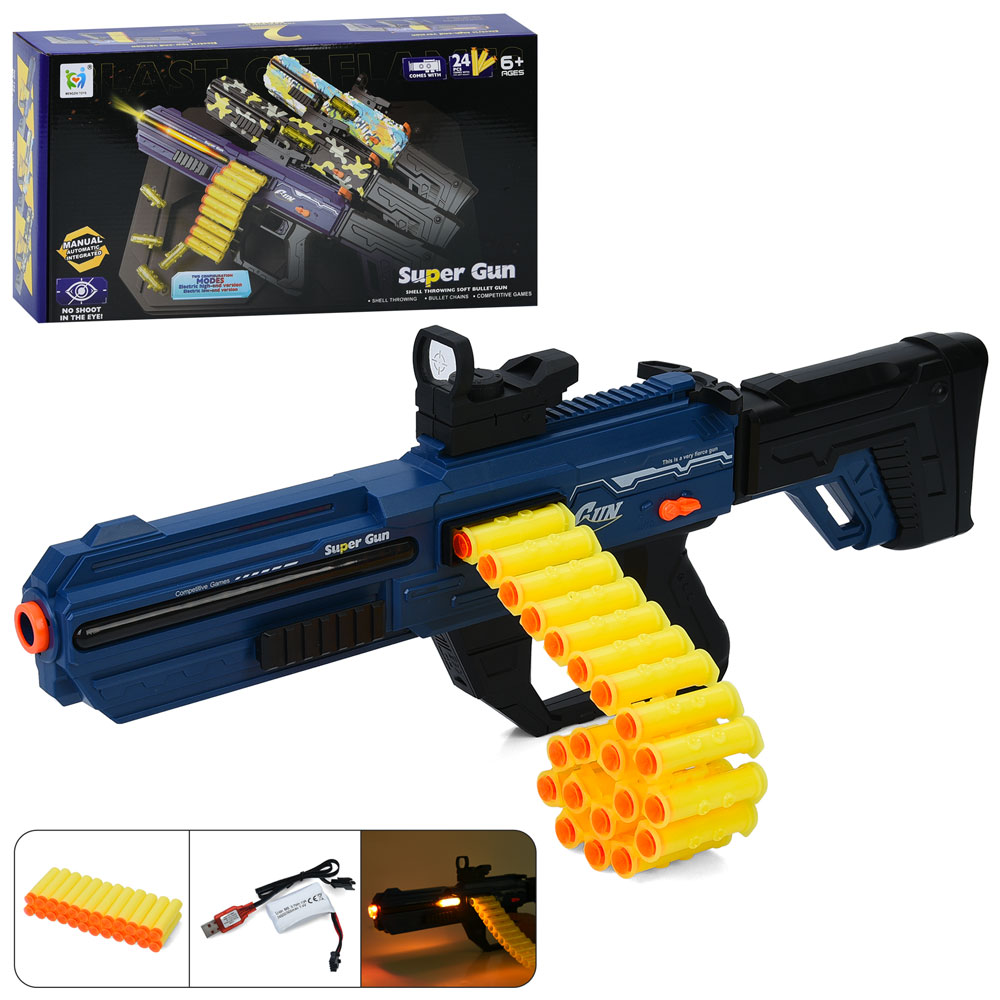 Автомат 102 акум, 62см, світло, прицел, м'які кулі-присоски 24шт, USBзарядне, в кор-ці, 46-24-8см