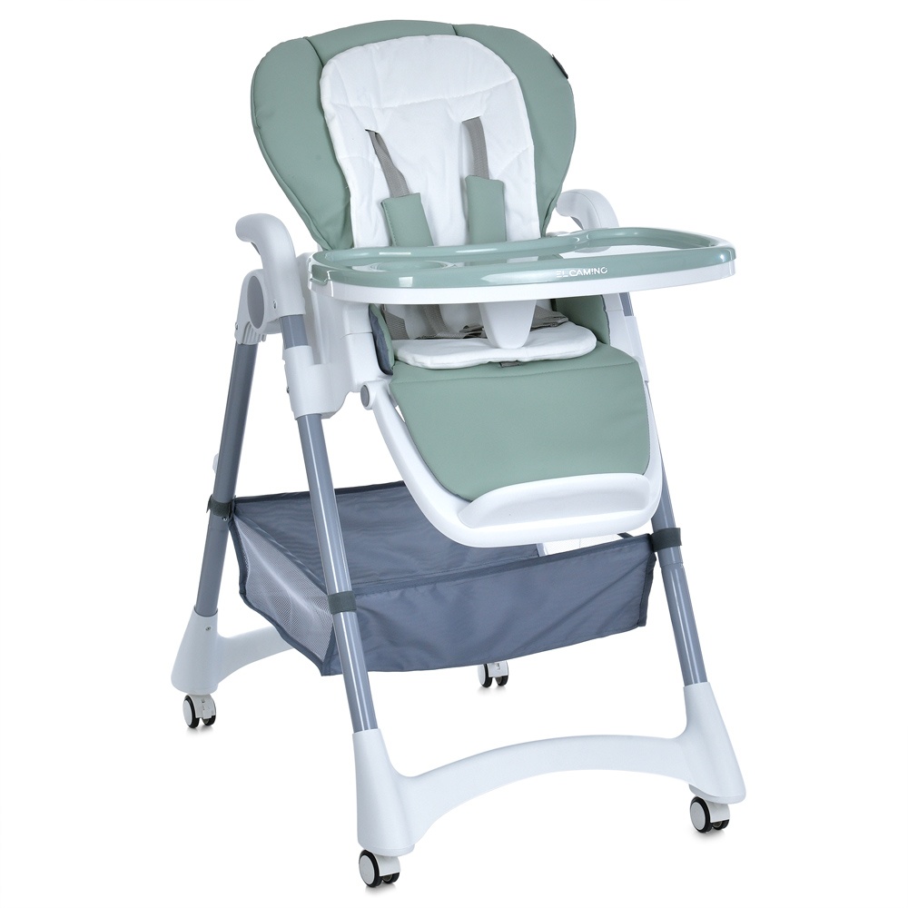 Стільчик ME 1177 STEADY Menta для годування, 5-точ.ремені, матрац, 4 колеса, шкір., зелений.