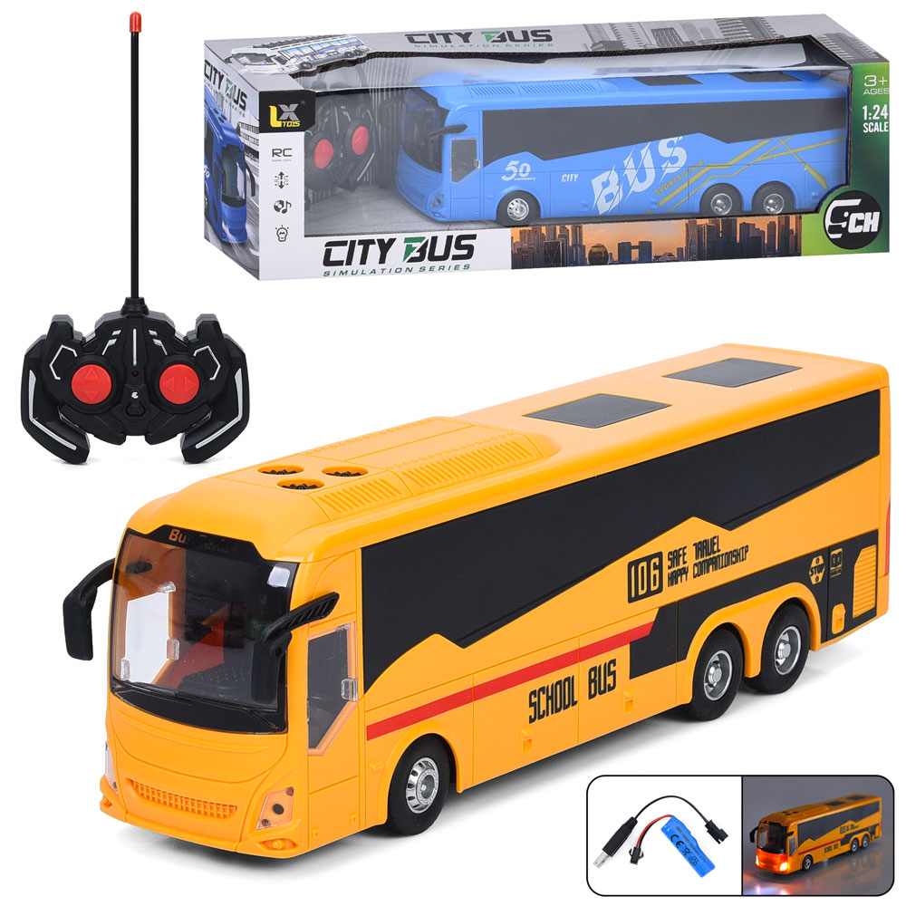 Автобус 197-3-4 радіок., акум, 30см, 1:24, світло, гум. колеса,USBзаряд.,2 кольори,в кор.,43-13-10см
