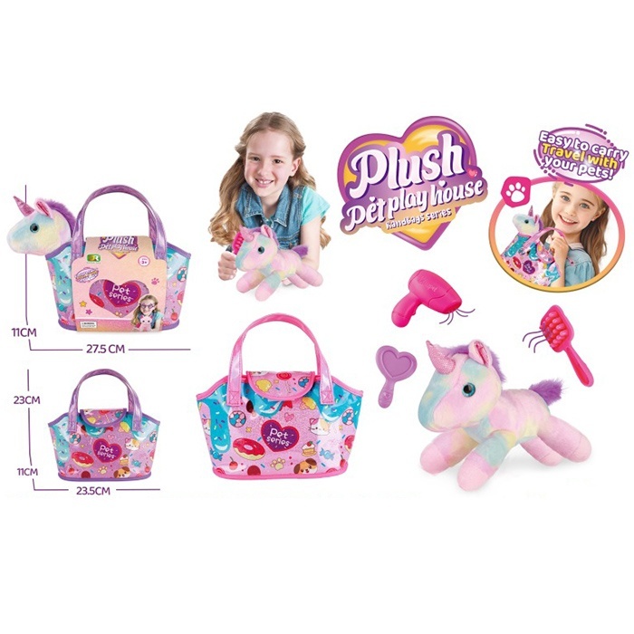 М'яка іграшка у сумочці DR5151 єдиноріг,набір грумера(фен,гребінець),окуляри,сумка,карт.обг,23-22-11