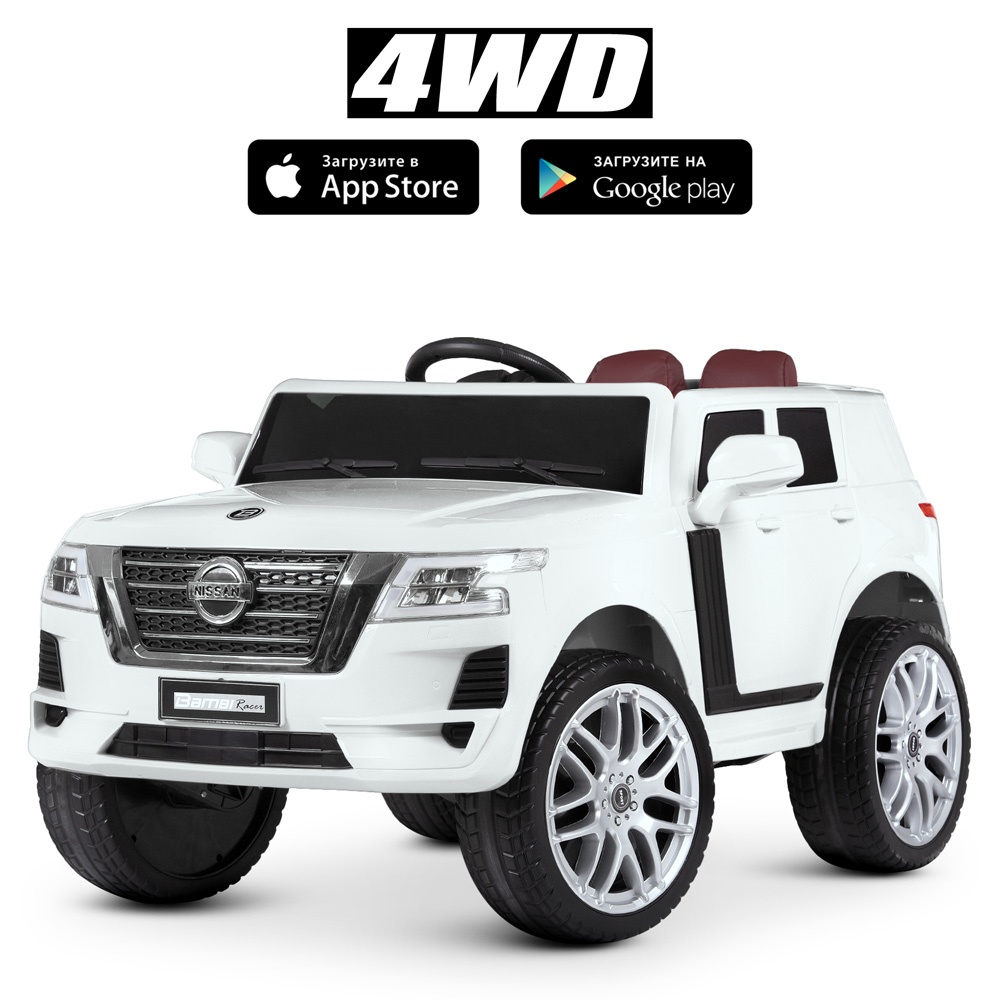 Джип M 4837EBLR-1 радіокер.2,4G, 1акум.12V7AH, 4 мотори 25W, USB, EVA, шкіра, муз., світло, білий.