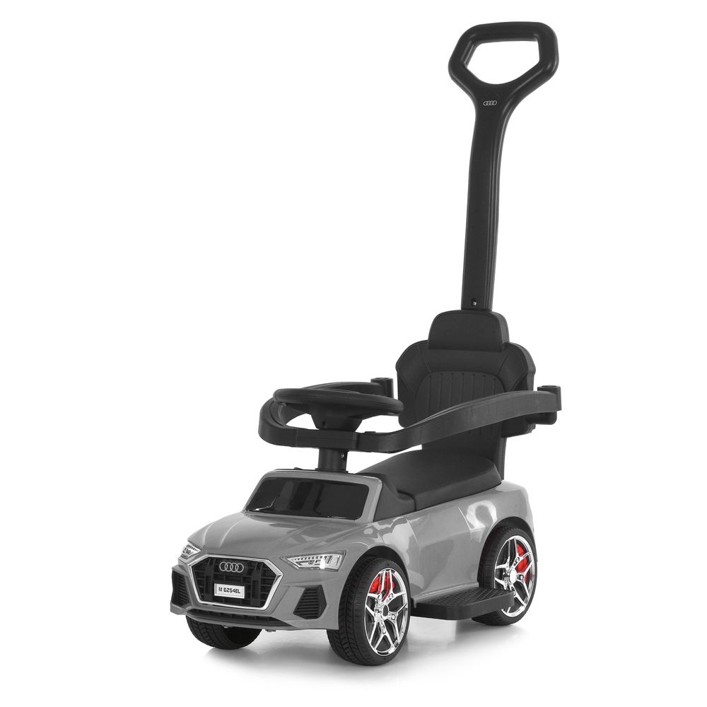 Каталка-толокар M 6254EL-11 бат.ручка, муз, світло, шкіра, підсклянник, MP3, BLUETOOTH, сірий