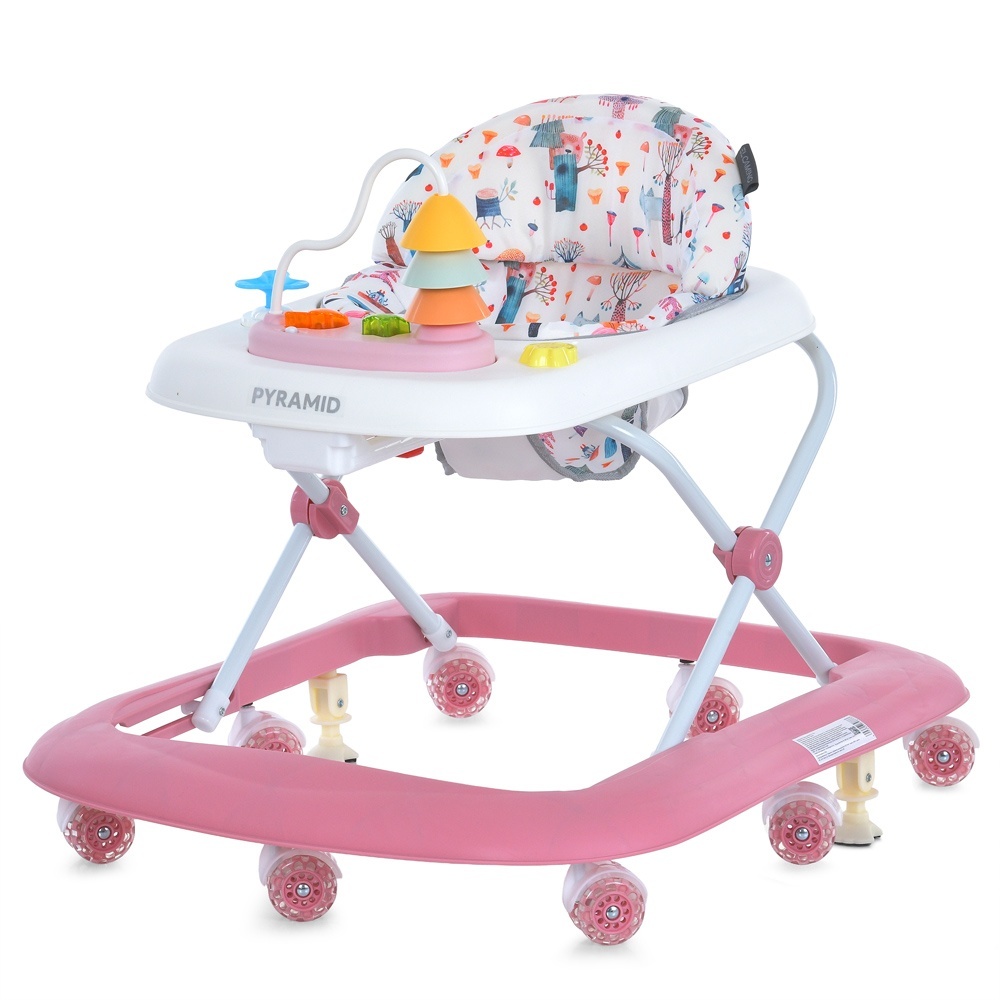 Ходунки ME 1217 PYRAMID Pink музика, колеса 8шт, стопор, на бат-ці, рожевий