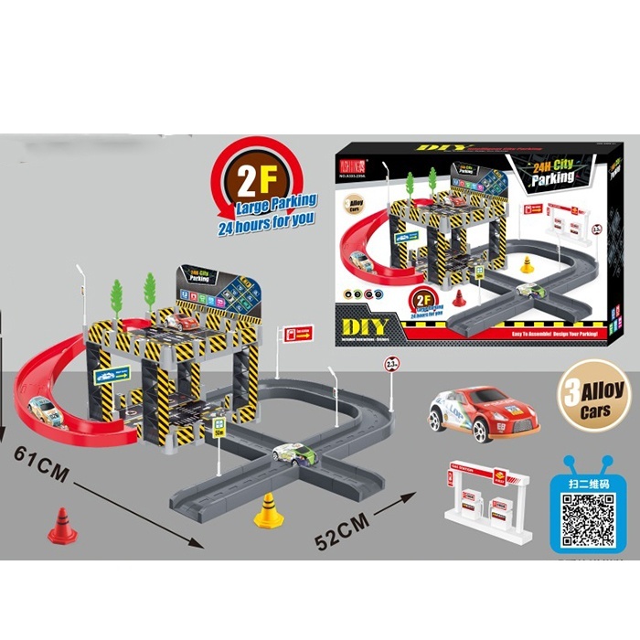Гараж A333-239A 2 поверхи, машинки 3 шт., дорожні знаки, кор., 43-30,5-7,5 см.
