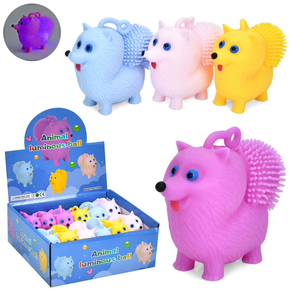 Ї-їжачок MS 4567 собака, антистрес, довга ручка,4 кольори,світло,бат.(табл),12шт. в диспл.,20-8-20см