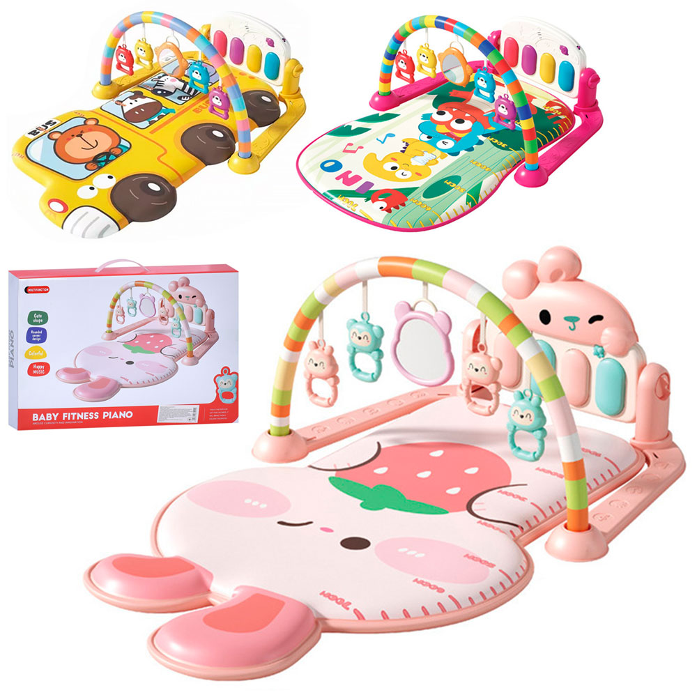 Килимок для немовляти 688-6-7-8 дуга,підвіски 5шт.(дзеркало),піаніно,3види,муз.,світло,бат.,кор.,50