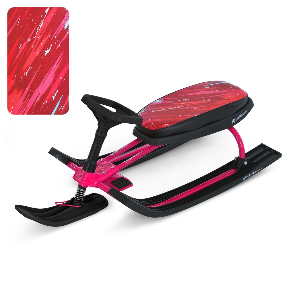 Снігокат MS 1778-5 низька рама, м'яке сидіння, малюнок, метал+пластик, рожевий, кор.